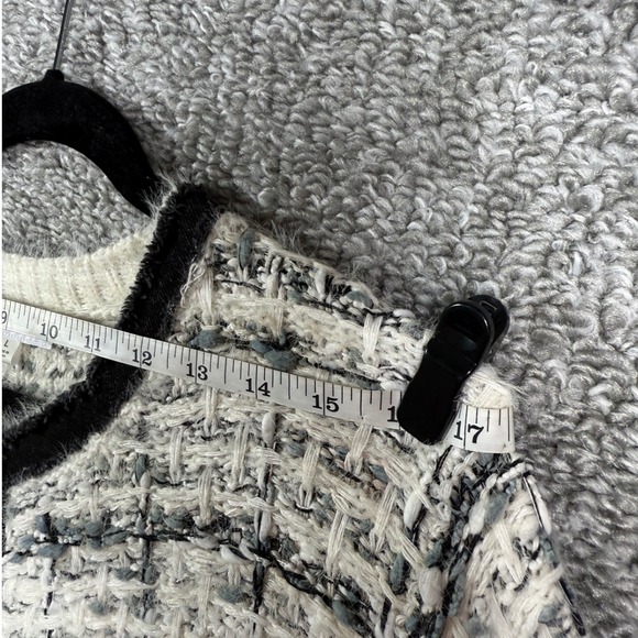 SIONI - Tweed Cardigan Sweater Black White Knit Button Up Jacket - Womens Large - Picture 5 of 7